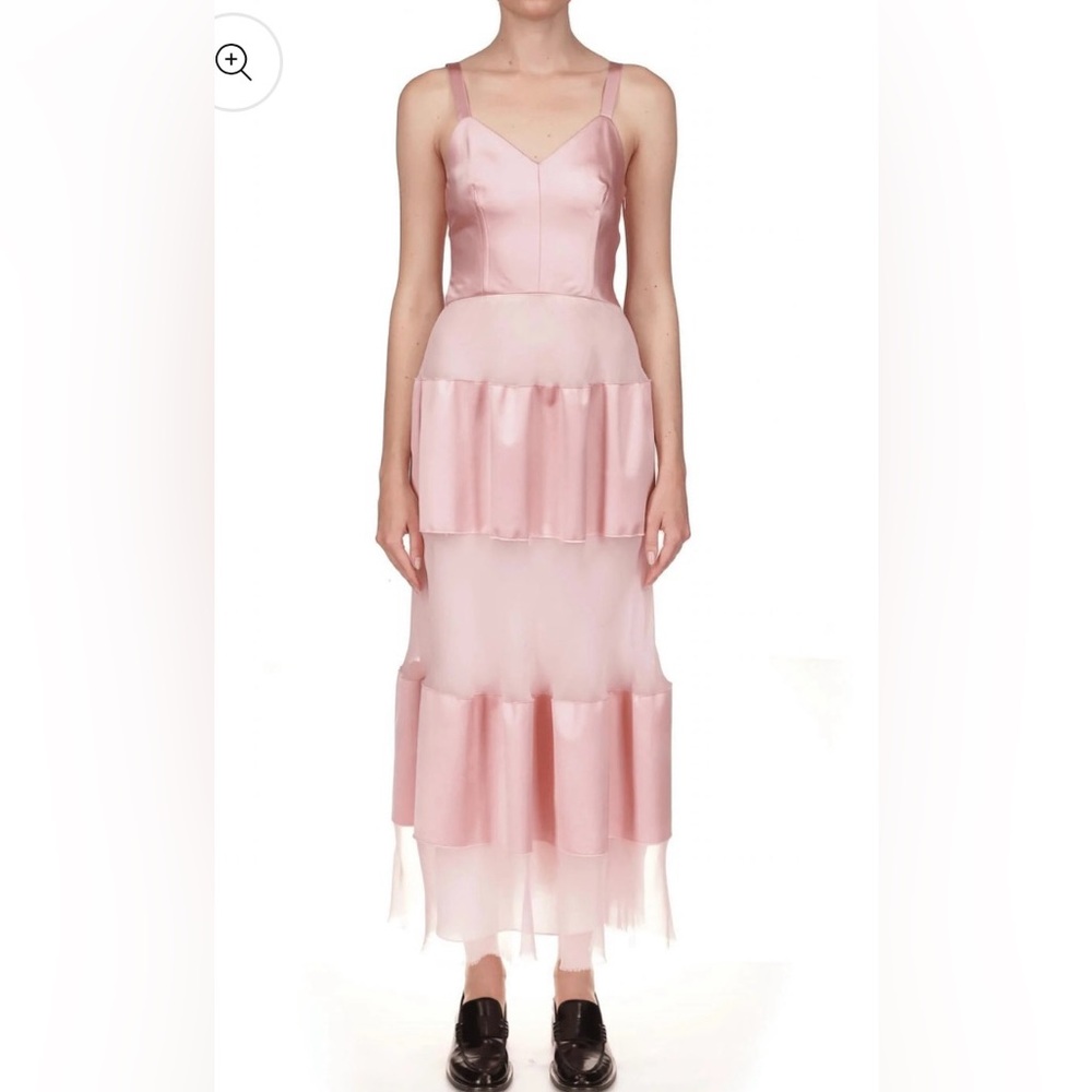 Marina Moscone Elegant Blush Pink Bustier Midi Dress
